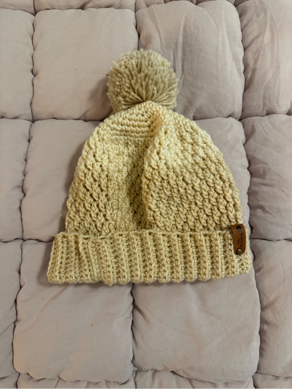 Kids Cream Knit Pom-Pom Beanie Hat